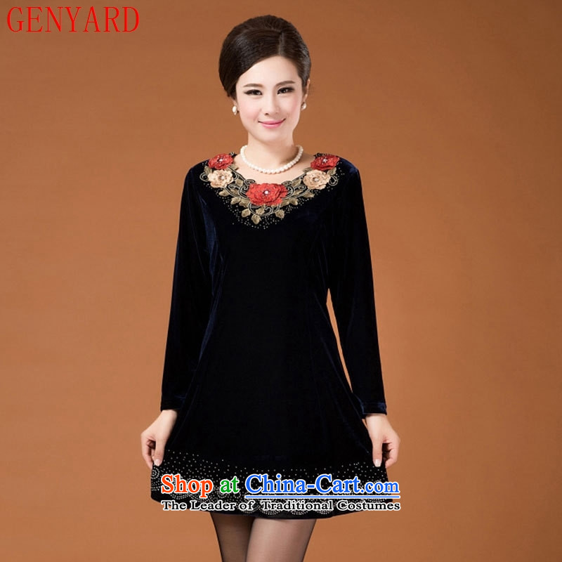 Genyard autumn and winter new Kim velvet temperament with high end of the mother relaxd in Embroidery Apron diamond velvet violet 5XL,GENYARD,,, shopping on the Internet