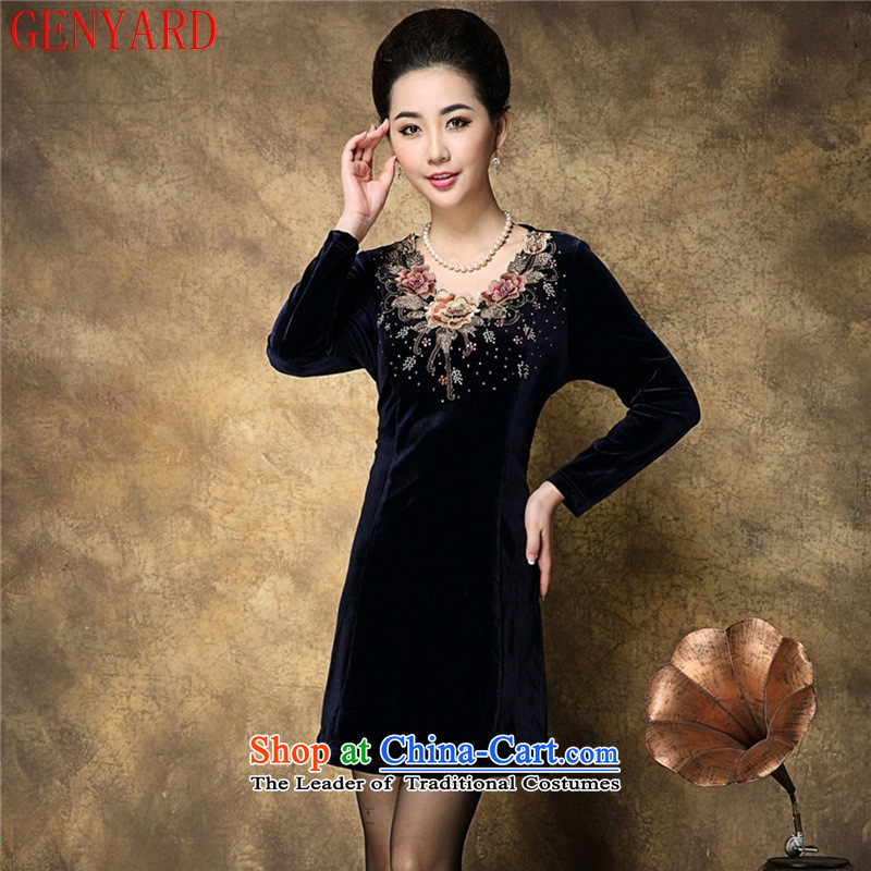 The autumn and winter mother load GENYARD2015 middle-aged women's large Kim velvet forming the new long-sleeved black skirt 3XL,GENYARD,,, shopping on the Internet