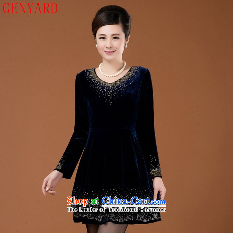 Genyard2015 autumn and winter new liberal scouring pads in large Kim older mother boxed long-sleeved dresses 4XL,GENYARD,,, Purple Shopping on the Internet