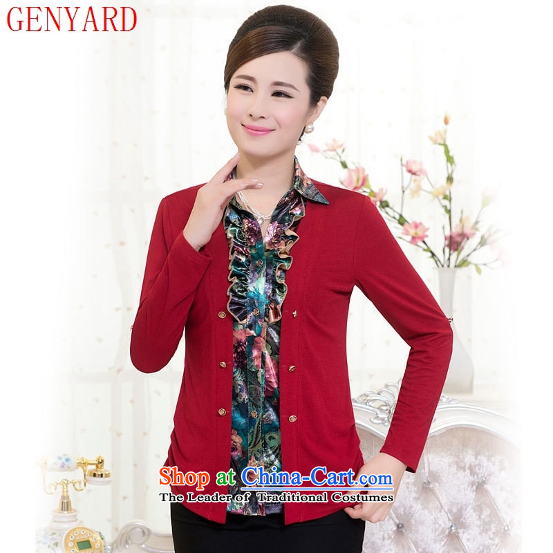 Load New GENYARD autumn large middle-aged female shirt mother code installed in the number of older women's long-sleeved T-shirt with blue 4XL,GENYARD,,, shopping on the Internet
