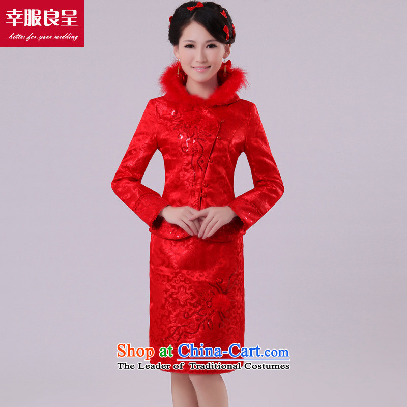 The privilege of serving-leung bows Service Bridal cheongsam dress autumn and winter, Red Chinese wedding dress short of the lift mast to female red winter) XL-44, serving a service-leung , , , shopping on the Internet