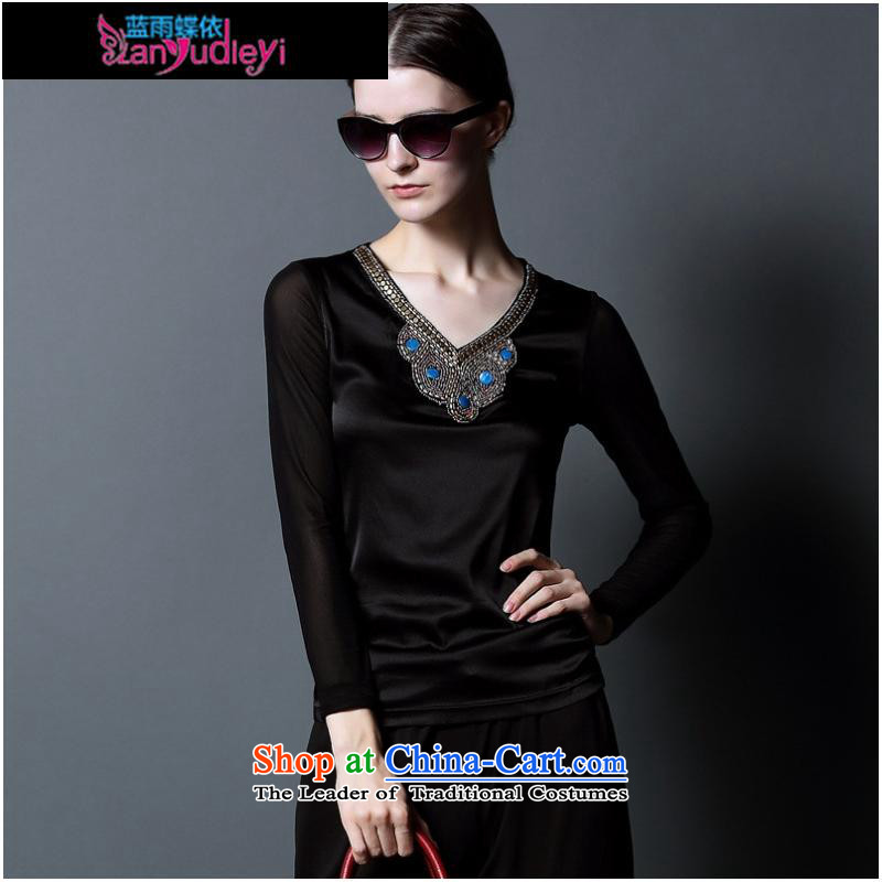 September Girl Store _ apparel V-neck, forming the basis of silk shirt with stylish new fall sense of high-end, forming the Netherlands long-sleeved T-shirt grayM