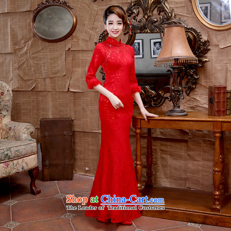 Wedding dress marriages bows 2015 Fall/Winter Collections new lace crowsfoot in 8666 Red qipao cuff RED M DREAM edge days seung , , , shopping on the Internet