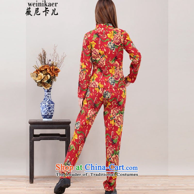 Ms Audrey Eu and childcare autumn and winter new stylish ethnic Chinese Wind Mudan stamp tray clip jacket + Leisure pants and two piece kit plus lint-free package 8058# red XL, Ms Audrey Eu and childcare (weinikaer) , , , shopping on the Internet