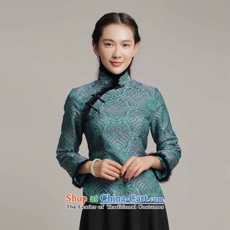 Bong-migratory 7475 2015 autumn and winter new Tang blouses, long-sleeved folder cotton Tang dynasty small dark green DQ15254 load mother coat XXL, Bong-migratory 7475 , , , shopping on the Internet