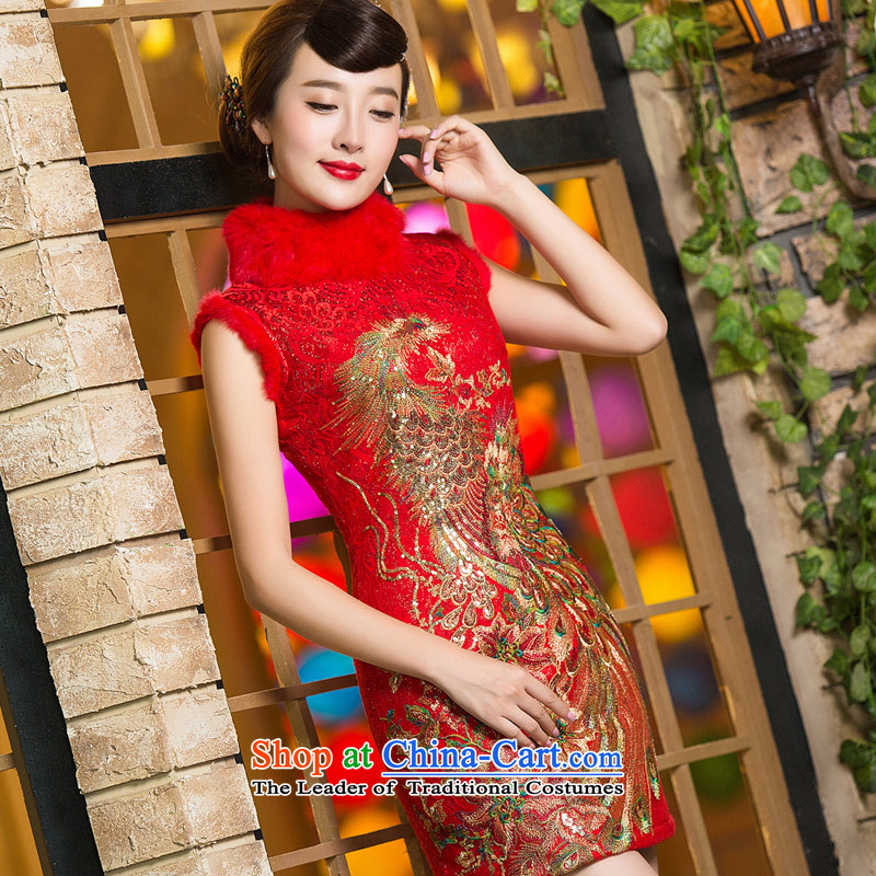 Eason Chan point cheongsam dress 2015 new winter clothing Chinese embroidery Phoenix red bride with thick hair for marriage services RED M Yik bows point , , , shopping on the Internet