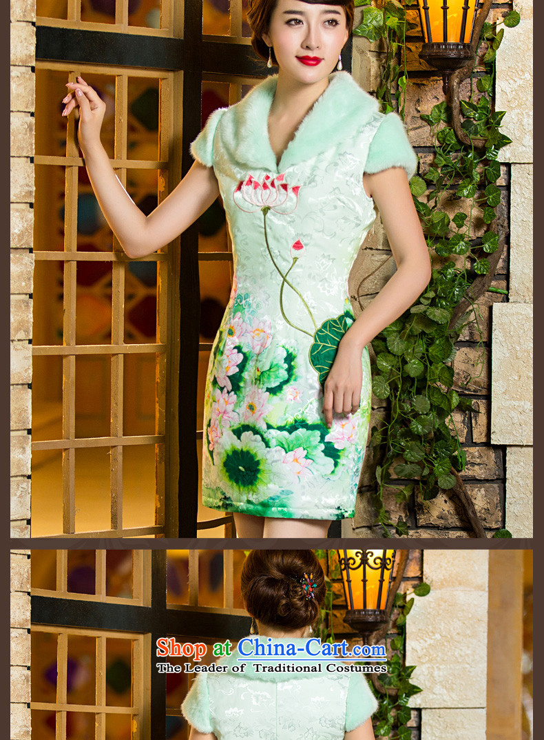 Eason Chan point new winter of 2015 Cotton Chinese ethnic folder retro hair collar cheongsam dress light green S picture, prices, brand platters! The elections are supplied in the national character of distribution, so action, buy now enjoy more preferential! As soon as possible.