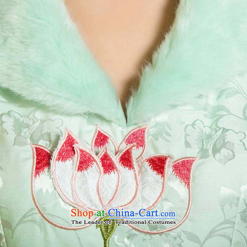 Eason Chan point new winter of 2015 Cotton Chinese ethnic folder retro hair collar cheongsam dress light green S, Eason Chan point , , , shopping on the Internet