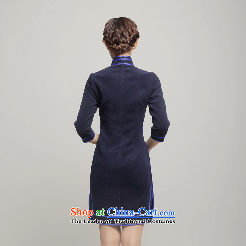 Bong-migratory 7475 2015 autumn and winter new gross? the daily life of Qipao long-sleeved thick gross qipao gown skirt DQ15258? deep blue XL, Bong-migratory 7475 , , , shopping on the Internet
