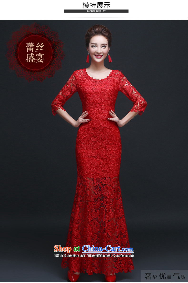 The bride wedding dress uniform qipao skirt red bows Stylish retro lace Sau San evening dress collar short-sleeved short M picture, prices, brand platters! The elections are supplied in the national character of distribution, so action, buy now enjoy more preferential! As soon as possible.