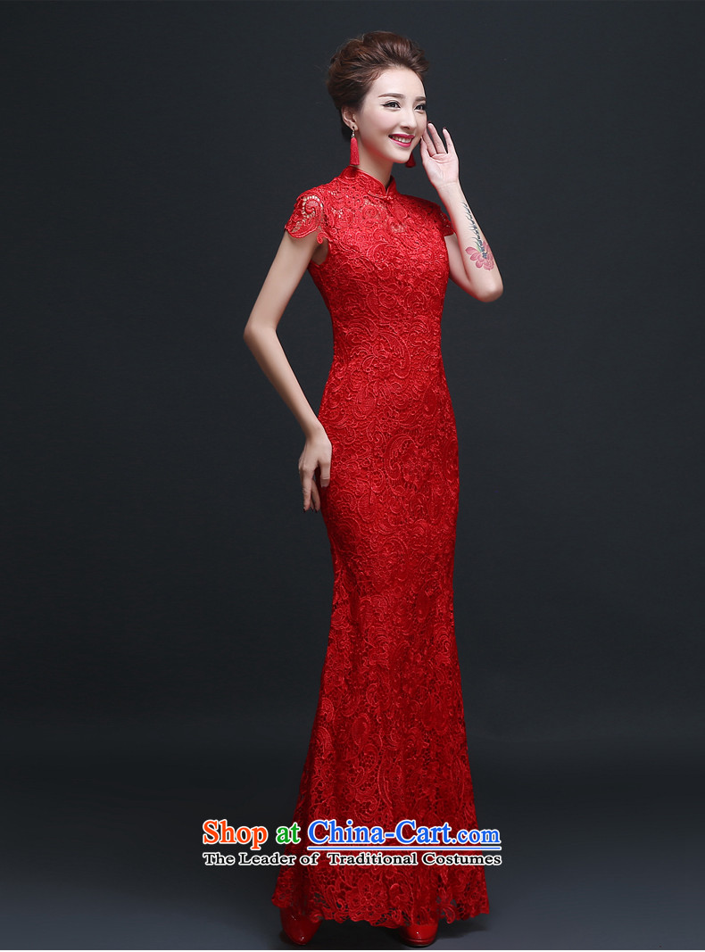 The bride wedding dress uniform qipao skirt red bows Stylish retro lace Sau San evening dress collar short-sleeved short M picture, prices, brand platters! The elections are supplied in the national character of distribution, so action, buy now enjoy more preferential! As soon as possible.