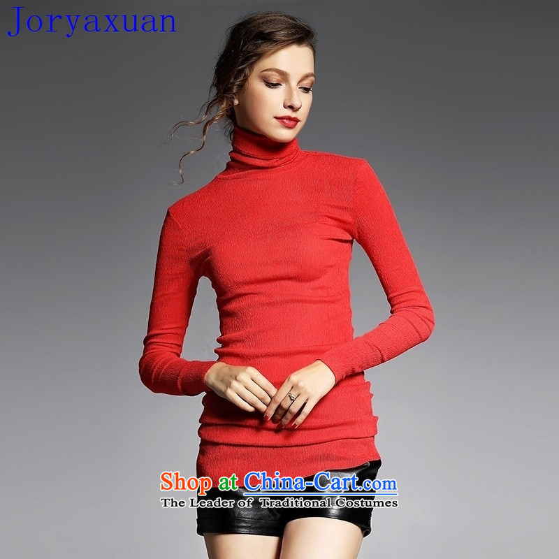 Deloitte Touche Tohmatsu trade shop in Europe at the autumn 2015 Autumn new for women wear shirts high collar long-sleeved T-shirt YN11031 hem Pressure   red , L, Zhou Xuan Ya (joryaxuan) , , , shopping on the Internet