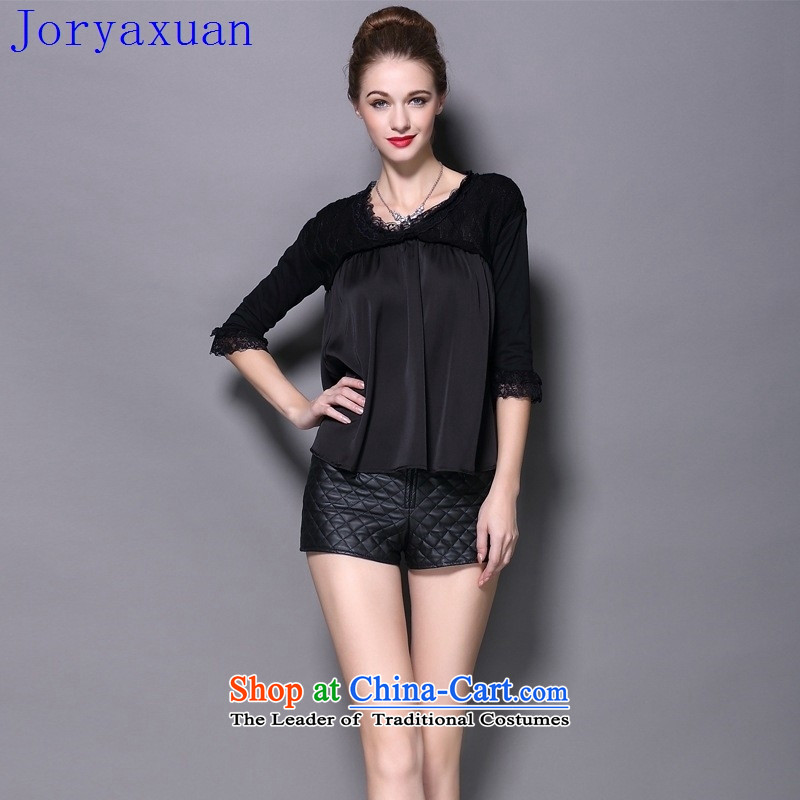 Deloitte Touche Tohmatsu Trade Shop Boxed autumn 2015 Autumn) New lace stitching fifth-sleeve t-shirt, forming the western female 桖 small black clothes and black T-shirt , Zhou Xuan Ya (joryaxuan) , , , shopping on the Internet