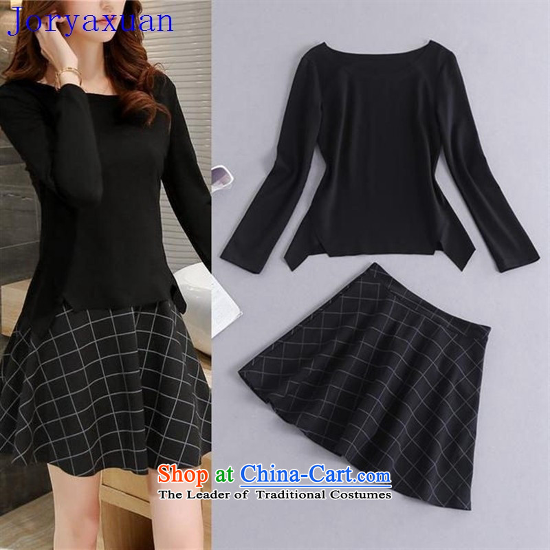Fine Shops 2015 Autumn Deloitte Touche Tohmatsu, load the new Europe and the fall of women's stylish and classy pure color is not rule shirt + plaid half skirt Package Figure 9 L