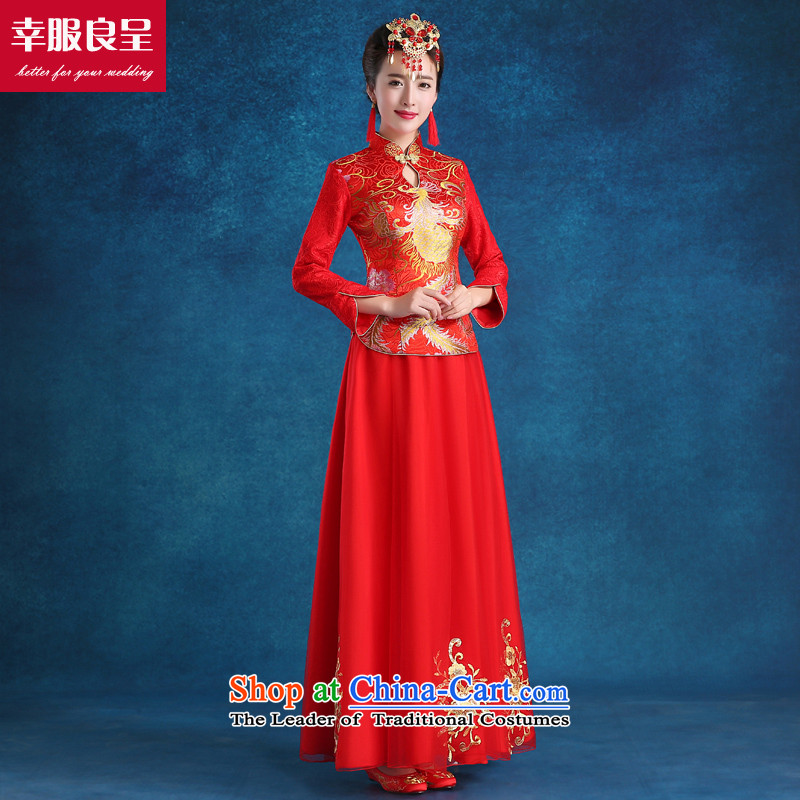The privilege of serving the bride-leung wedding dress bows to the new 2015 qipao autumn and winter traditional red wedding dress, S, a female long-sleeved clothing-leung , , , shopping on the Internet