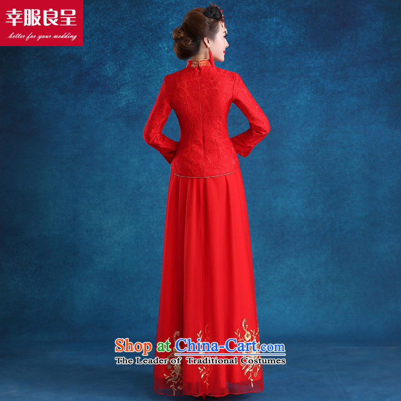 The privilege of serving the bride-leung wedding dress bows to the new 2015 qipao autumn and winter traditional red wedding dress, S, a female long-sleeved clothing-leung , , , shopping on the Internet