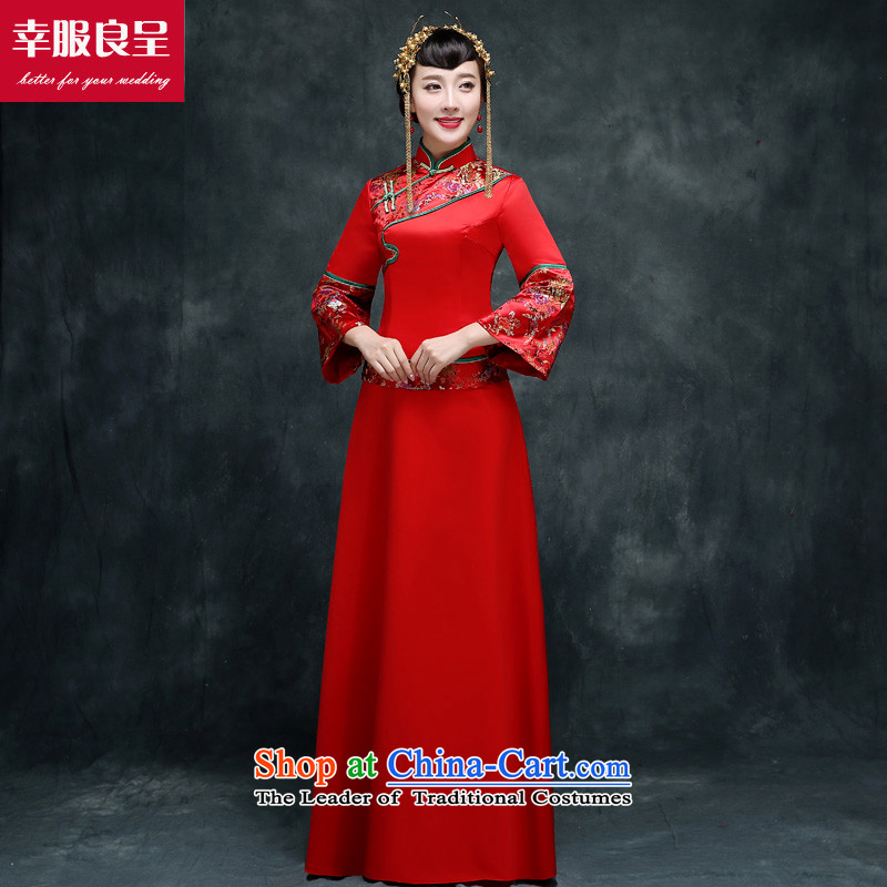 The privilege of serving Liang Su-wo service flashes red cheongsam dress bride wedding dress of autumn and winter Chinese Wedding dress-soo Fashion improved bows services kimono Sau Wo Service of service-leung 3XL, shopping on the Internet has been presse