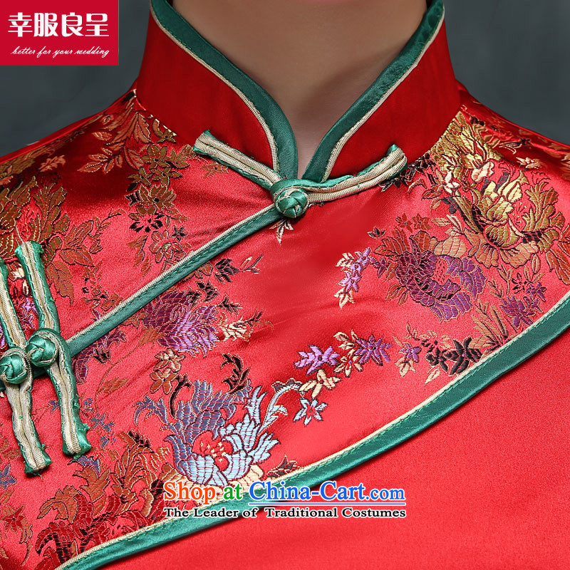The privilege of serving Liang Su-wo service flashes red cheongsam dress bride wedding dress of autumn and winter Chinese Wedding dress-soo Fashion improved bows services kimono Sau Wo Service of service-leung 3XL, shopping on the Internet has been presse