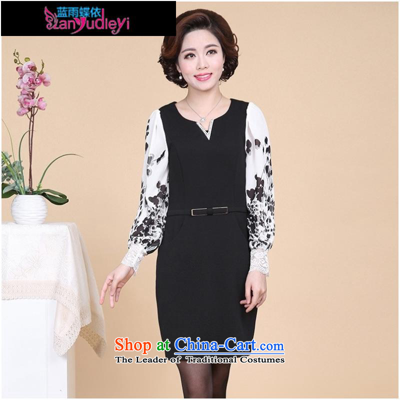 September Girl Store * 2015 Autumn new dress) elderly ladies casual long-sleeved XL MOM pack dresses black , L, blue rain butterfly according to , , , shopping on the Internet
