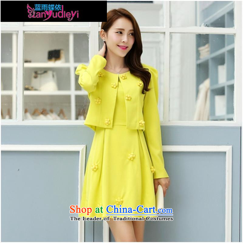 September Girl Store * Apparel Pack new autumn 2015 Korean version of Sau San video thin temperament long-sleeved round-neck collar two kits dresses female GUYW-PWU Yellow M Blue rain butterfly according to , , , shopping on the Internet