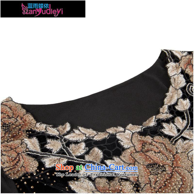 September Girl Store * Apparel Pack new autumn 2015 mother replacing embroidery embroidery Korean high-end temperament of older Kim scouring pads long-sleeved black skirt , L, blue rain butterfly according to , , , shopping on the Internet