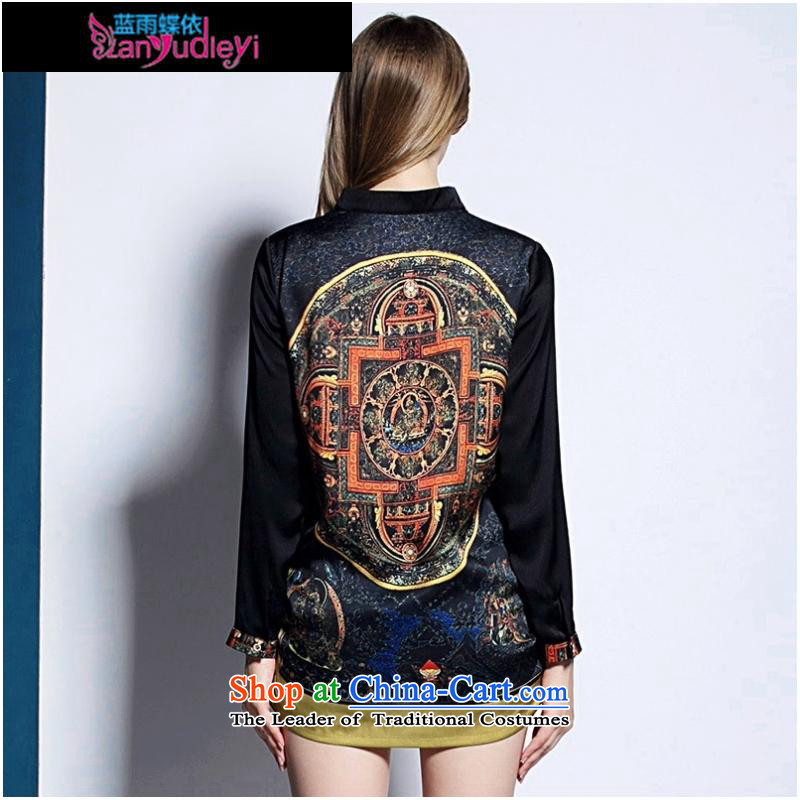 September Girl Store * dress in Europe 2015 Summer Code women loose T 桖 retro stitching stamp long-sleeved shirt , blue rain Picture Color Butterfly according to , , , shopping on the Internet