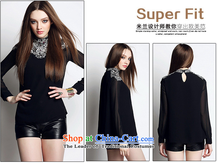 September Girl Store * dress in spring and summer 2015 Women's heavy industry staples black pearl sexy long sleeved shirt shirt T-shirt black S picture, prices, brand platters! The elections are supplied in the national character of distribution, so action, buy now enjoy more preferential! As soon as possible.