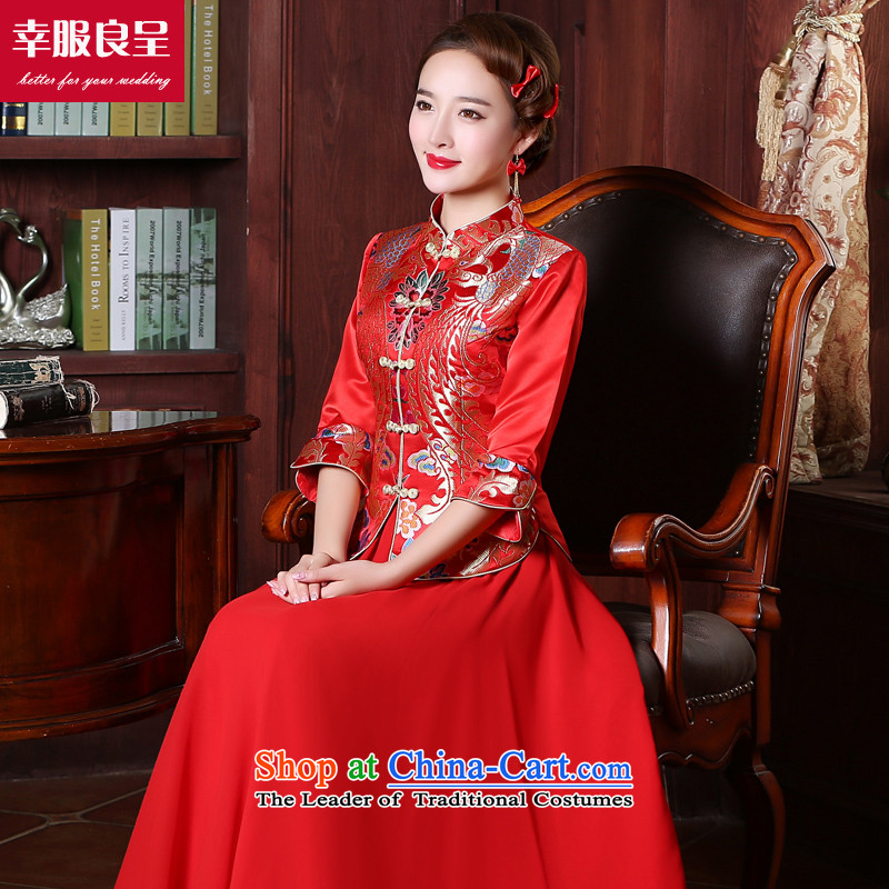 The privilege of serving-leung bows to marry qipao Chinese wedding dress bride red long load costume wedding gown autumn female 7 long-sleeved + model with 26 Head Ornaments , M, a service-leung , , , shopping on the Internet
