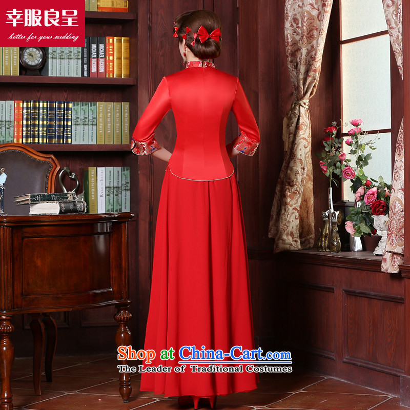 The privilege of serving-leung bows to marry qipao Chinese wedding dress bride red long load costume wedding gown autumn female 7 long-sleeved + model with 26 Head Ornaments , M, a service-leung , , , shopping on the Internet