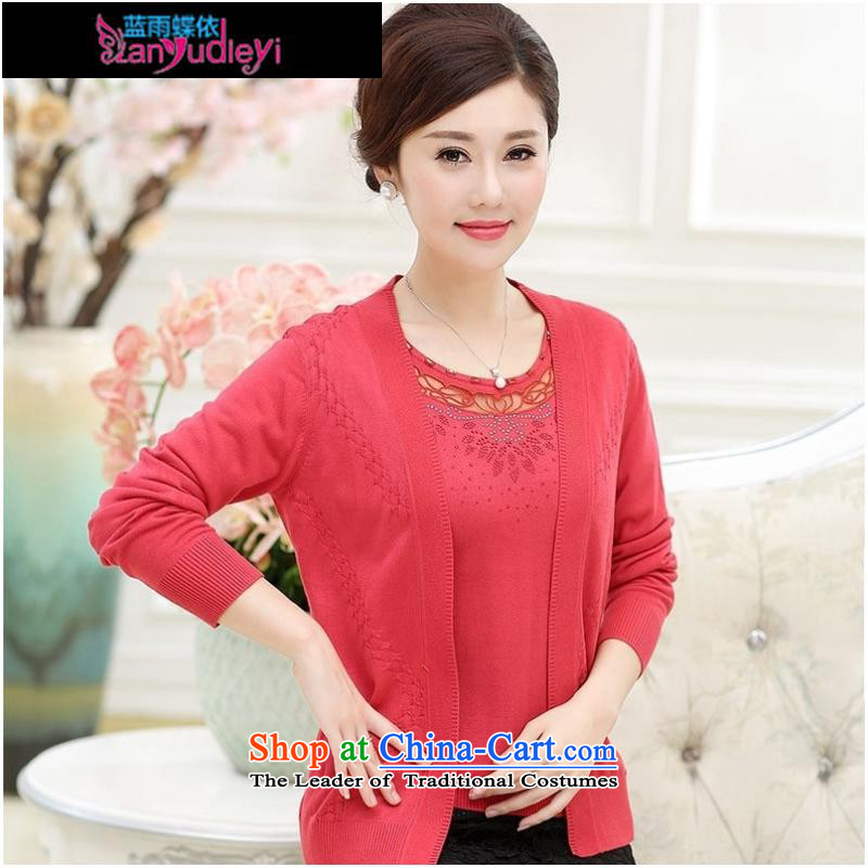 September Girl Store * trappings of older women fall to replace xl long-sleeved Knitted Shirt with solid color true mother two kits Cardigan Orange Red XL, blue rain butterfly according to , , , shopping on the Internet