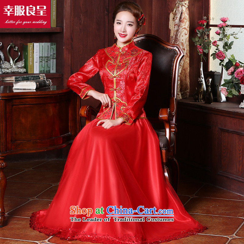 The privilege of serving the bride-leung bows services 2015 new boxed cheongsam dress-Soo Choo Wo Long service of Chinese wedding dress red wedding dress female 9 long-sleeved dress + model with 26 Head Ornaments , M, a service-leung , , , shopping on the