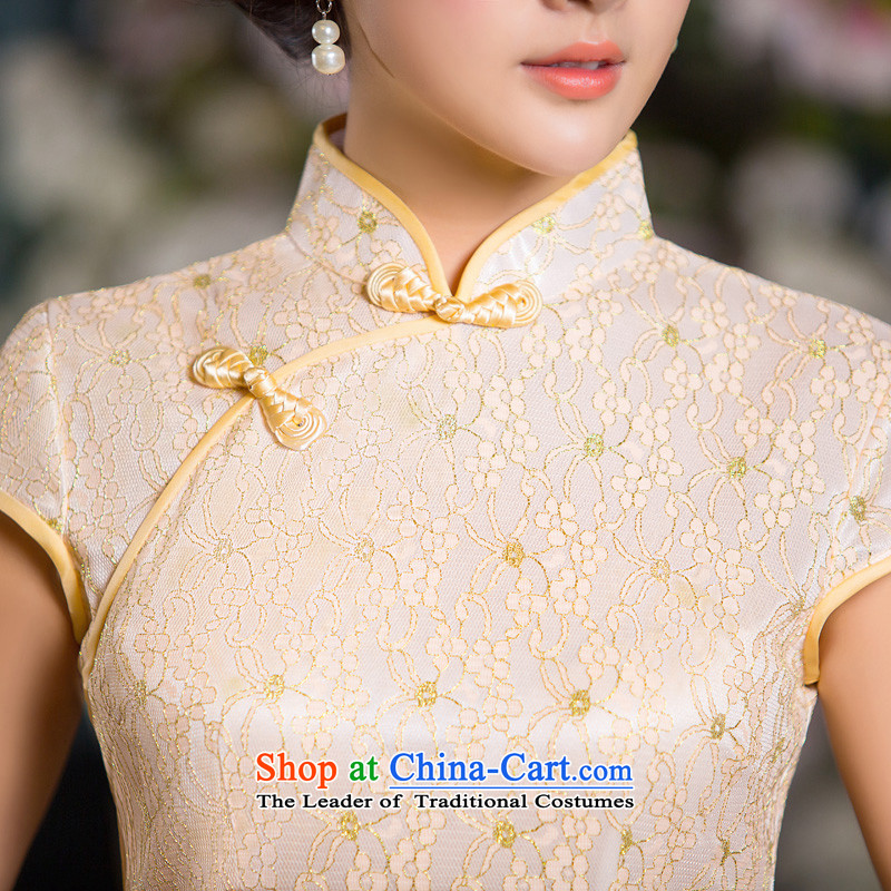 Time the new 2015 Syria qipao champagne color retro-day short skirts, improved qipao cheongsam dress video thin champagne color XXL, time Syrian shopping on the Internet has been pressed.
