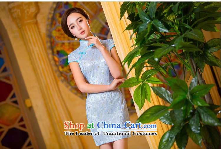 Time the new 2015 Syria qipao light blue retro-to-day short skirts, improved qipao cheongsam dress video thin light blue L picture, prices, brand platters! The elections are supplied in the national character of distribution, so action, buy now enjoy more preferential! As soon as possible.