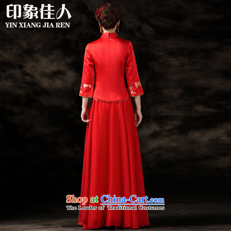 Starring impression wedding dress bows services improved long 2015 qipao autumn and winter new bride long-sleeved Chinese wedding Soo-wo service Tang Dynasty to the dragon use S, starring impression shopping on the Internet has been pressed.