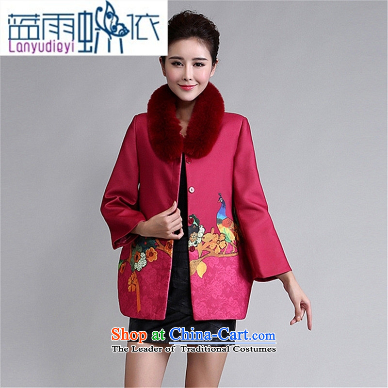 Ya-ting shop 2015 autumn and winter clothes is stylish and long-sleeved jacket stamp large warm in the mother a wool coat of older red 4XL, blue rain butterfly according to , , , shopping on the Internet