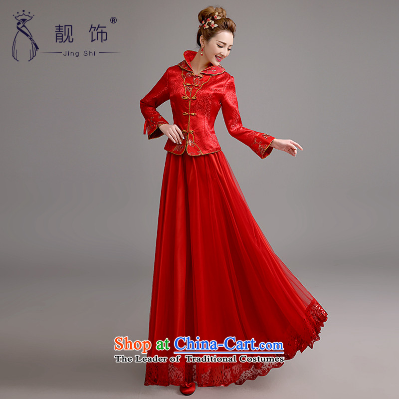 The new 2015 International Friendship cheongsam long red winter Bridal Suite of nostalgia for the long-sleeved clothing red qipao  ,L,bows talks trim (JINGSHI) , , , shopping on the Internet