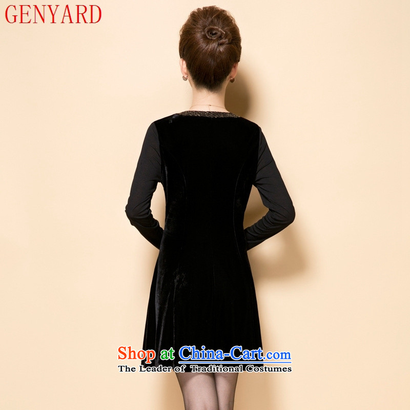 Load New GENYARD2015 autumn large load mother women in embroidery scouring pads elderly Kim dress code XXXL,GENYARD,,, black large shopping on the Internet