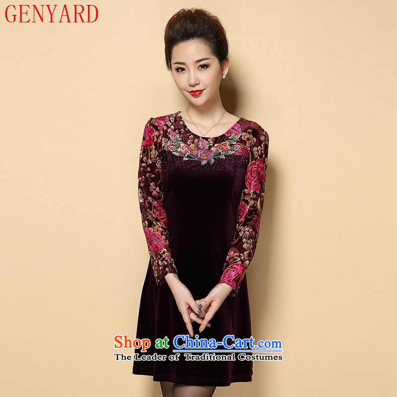Load New GENYARD2015 autumn large middle-aged and older graphics thin Sau San long-sleeved velvet gold embroidery mother-pack Black Large XXL,GENYARD,,, shopping on the Internet