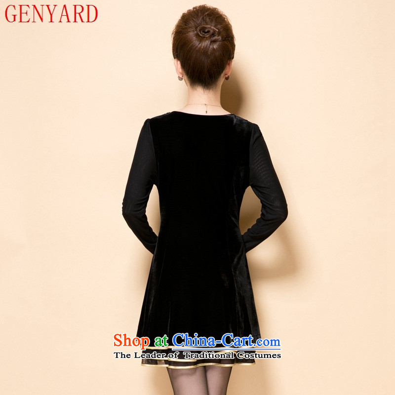 Load New GENYARD2015 autumn MOM pack embroidery embroidery Korean temperament. Older Kim scouring pads long-sleeved black skirt 2XL,GENYARD,,, shopping on the Internet