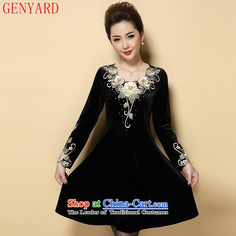 The fall of new, GENYARD2015 older larger embroidery Kim long-sleeved mother who decorated scouring pads wear dress code L,GENYARD,,, black large shopping on the Internet