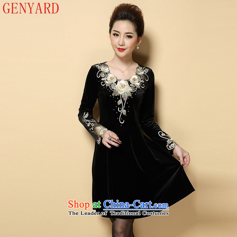The fall of new, GENYARD2015 older larger embroidery Kim long-sleeved mother who decorated scouring pads wear dress code L,GENYARD,,, black large shopping on the Internet