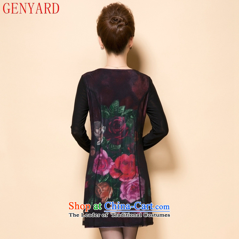 The fall of new, GENYARD2015 in older women's stylish and elegant decorated in three-dimensional embroidery mother dresses large black XL,GENYARD,,, shopping on the Internet
