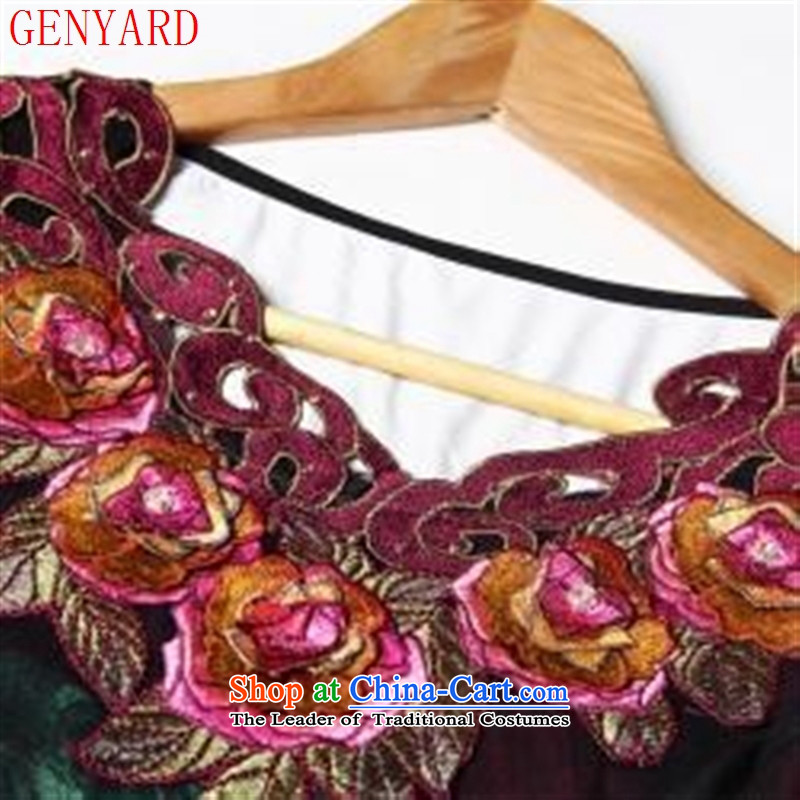 The fall of new, GENYARD2015 in older women's stylish and elegant decorated in three-dimensional embroidery mother dresses large black XL,GENYARD,,, shopping on the Internet