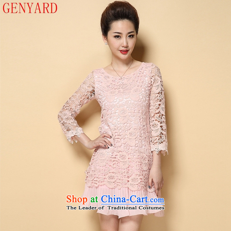 The fall of the new large GENYARD2015 code women with middle-aged moms temperament Sau San lace engraving long-sleeved dresses pink larger XL,GENYARD,,, shopping on the Internet
