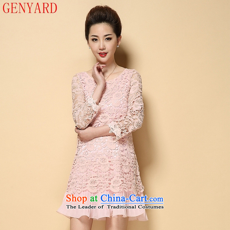 The fall of the new large GENYARD2015 code women with middle-aged moms temperament Sau San lace engraving long-sleeved dresses pink larger XL,GENYARD,,, shopping on the Internet