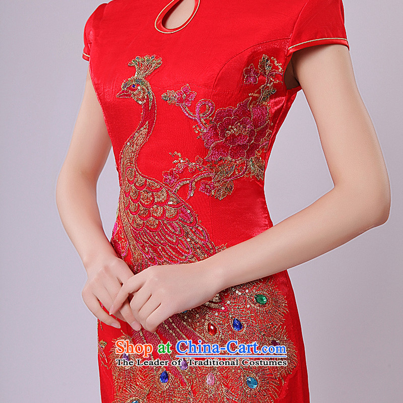 2015 New Long bows services qipao retro crowsfoot wedding dress red cheongsam dress according to the Swedish Red, L (YILAINA) , , , shopping on the Internet
