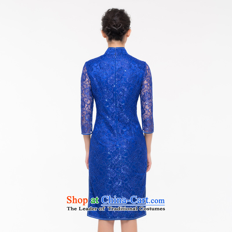 Wood, an improved really qipao skirt female 2015 Sau San autumn and winter new lace retro dress with 43189 mother 10 deep blue wooden really a , , , Xxl(a), shopping on the Internet