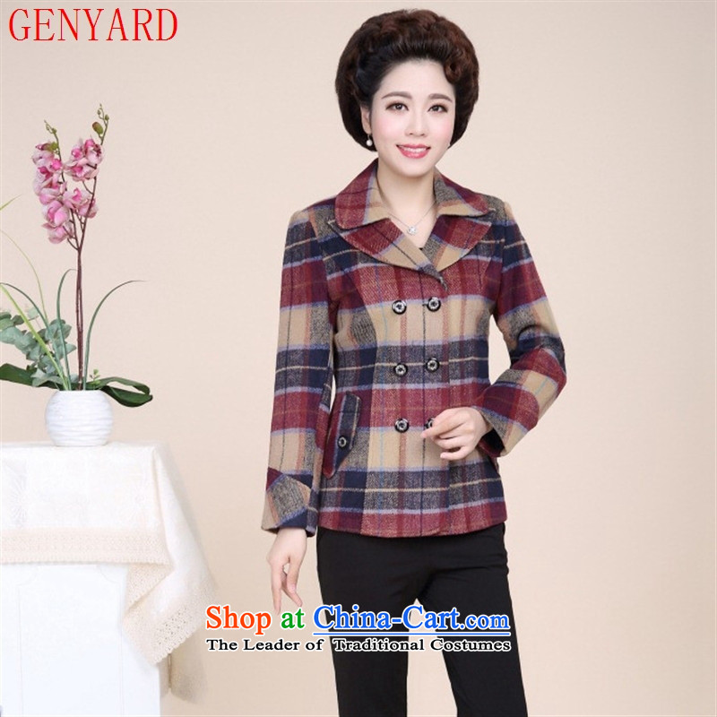 The elderly in the autumn and winter GENYARD2015 mother install double for small business suit large segments of the fleece jacket is short yellow red?XL