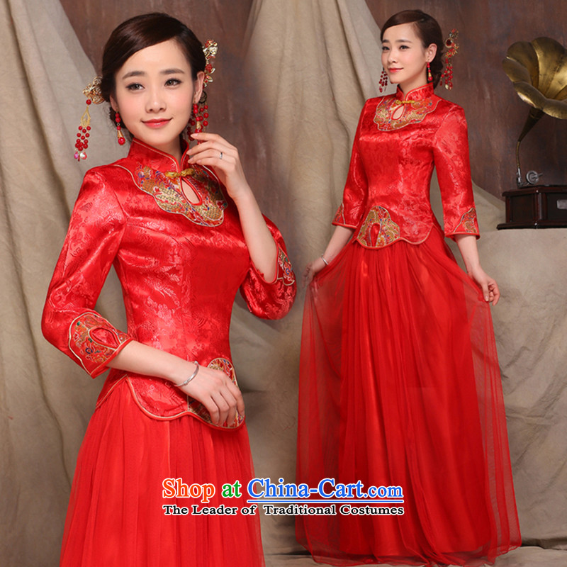 The new 2015 qipao Fall/Winter Collections bride bows to Chinese cheongsam wedding dresses retro long red Soo Wo Service dress and ornaments in M, + Lena (YILAINA) , , , shopping on the Internet