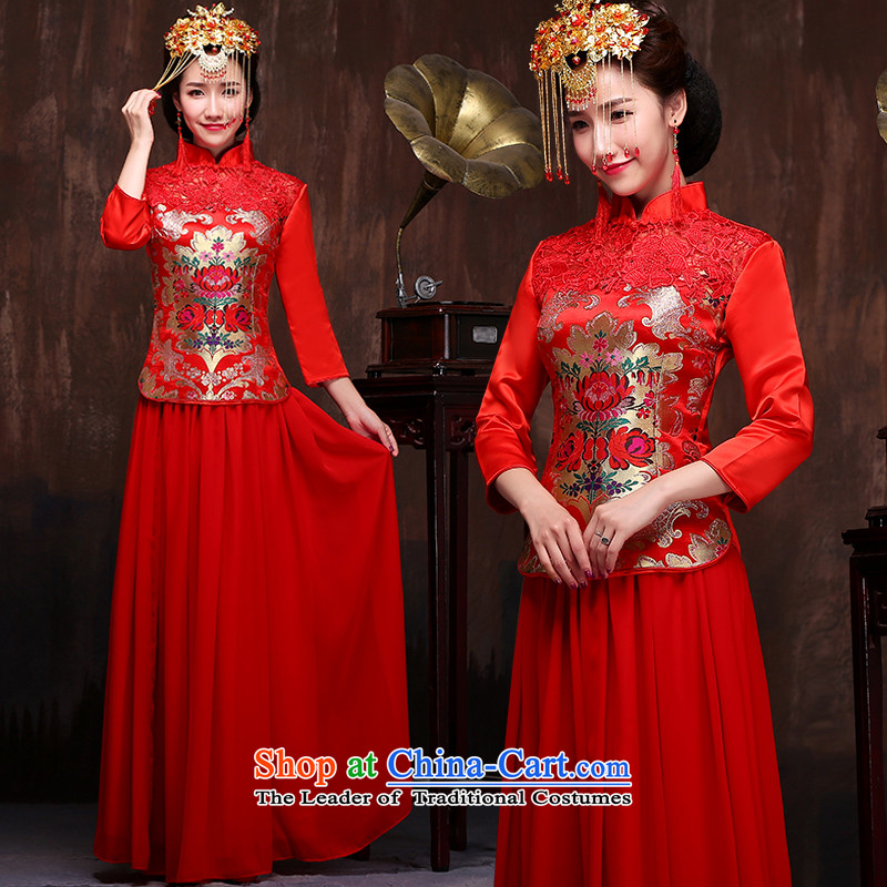 Sau Wo Service 2015 new long wedding dress red Chinese dragon and the use of modern bride services cheongsam dress suit Female bows and ornaments in XL, + Lena (YILAINA) , , , shopping on the Internet